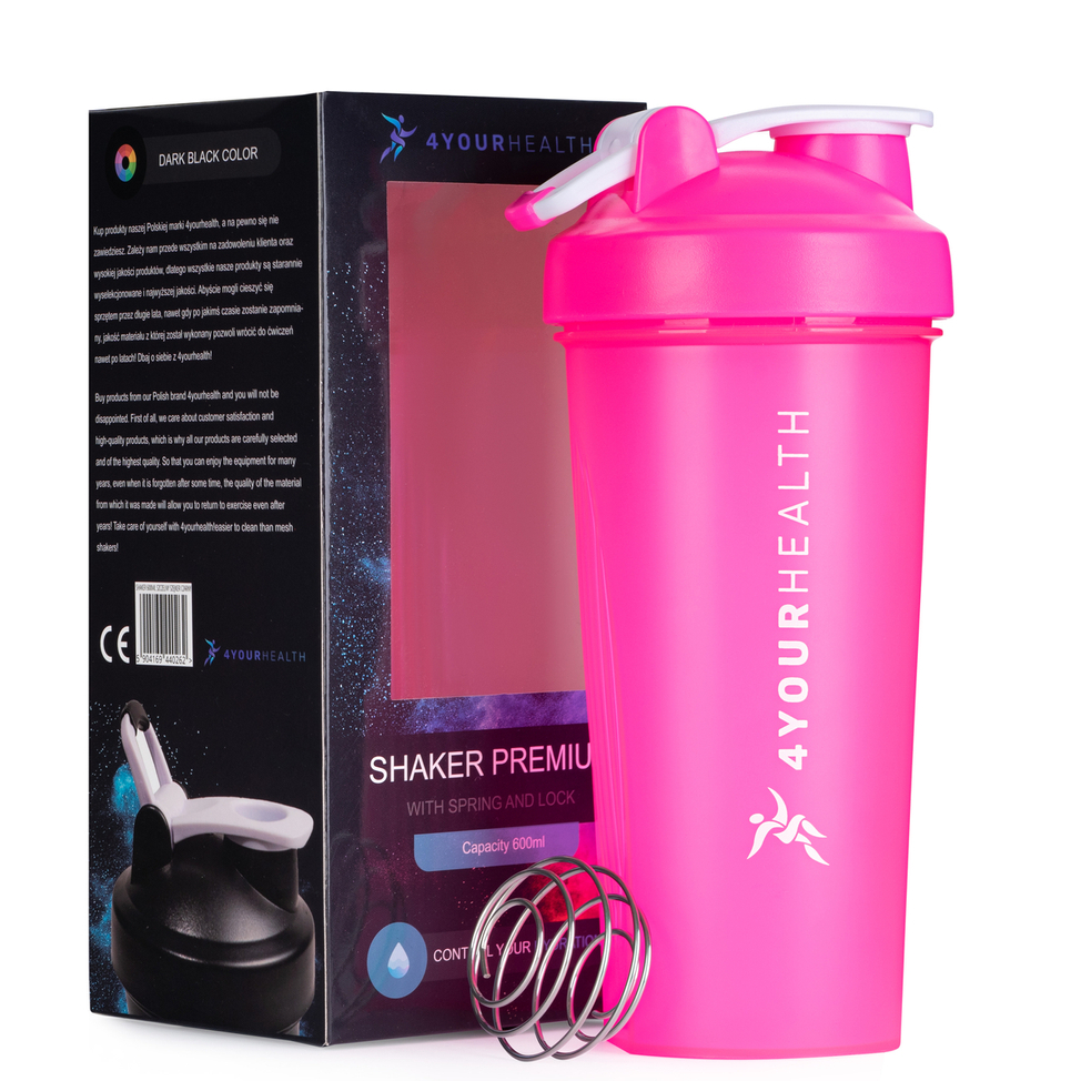 Shaker Premium 600 ml ze sprężyną i zamkiem CLIC różowy